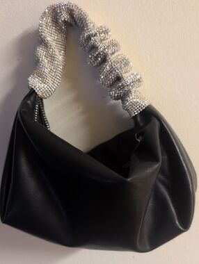 NWOT Madison West Black Rhinestone Scrunchie Handle Vegan Mini Eve Bag